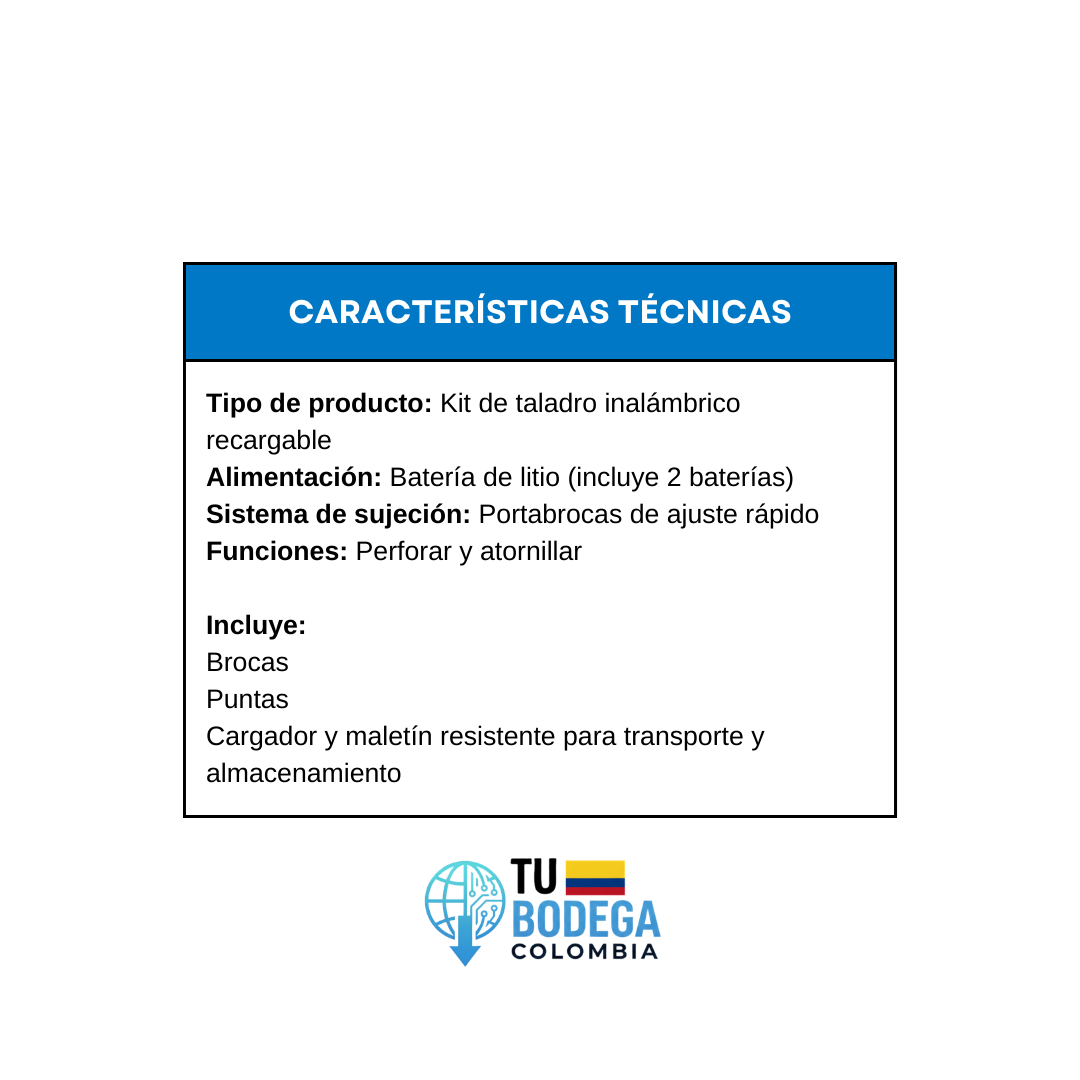 Kit Taladro inalambrico con caja de herrameintas