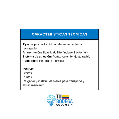Kit Taladro inalambrico con caja de herrameintas